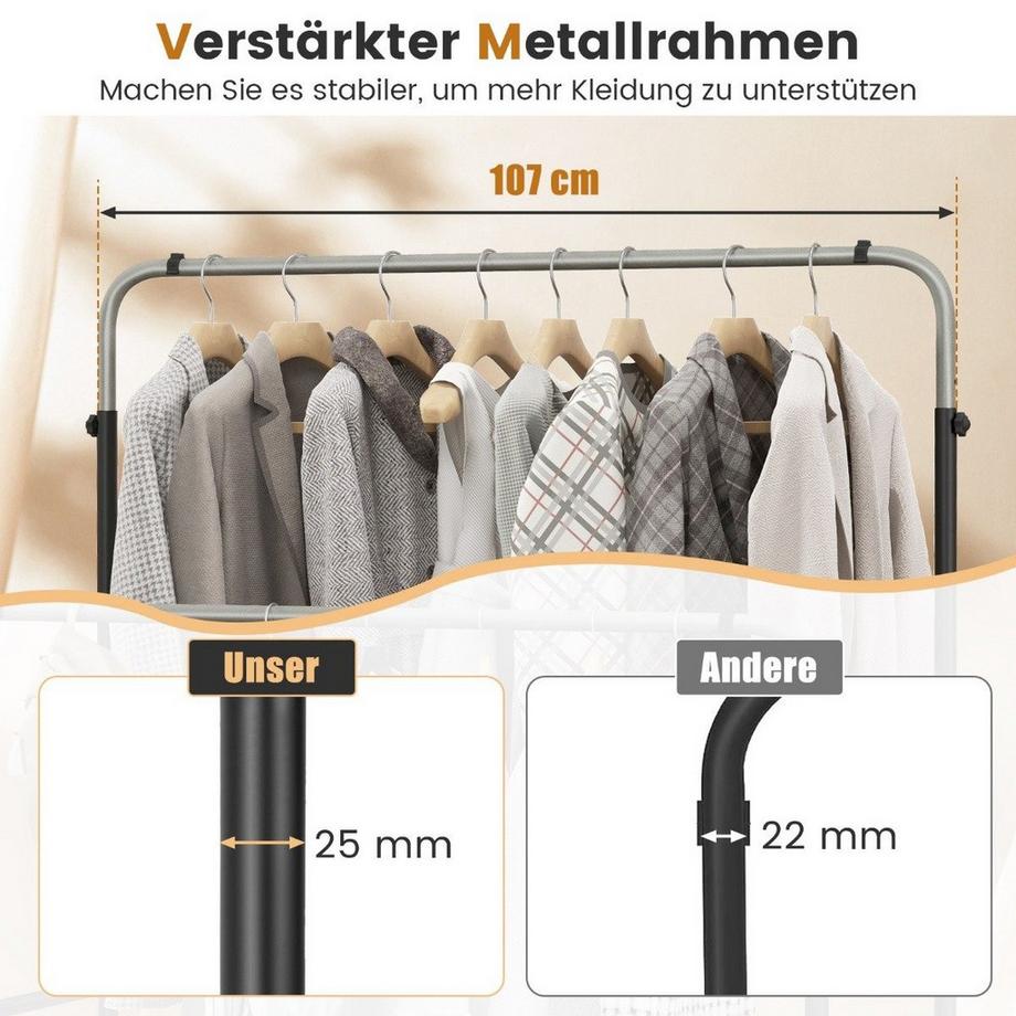Northix Kleiderständer mit 2 Kleiderstangen Garderobenständer doppelt mit verstellbaren Höhen Schwarz + Silber  