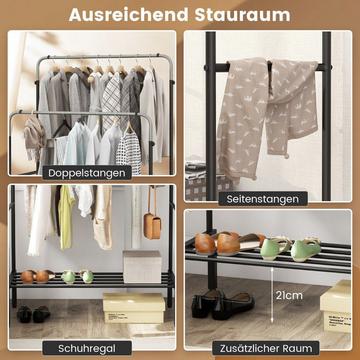 Kleiderständer mit 2 Kleiderstangen Garderobenständer doppelt mit verstellbaren Höhen Schwarz + Silber