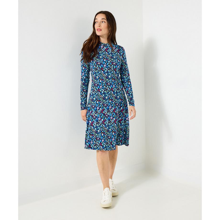 Bedrucktes Jersey-Minikleid mit hohem Kragen
