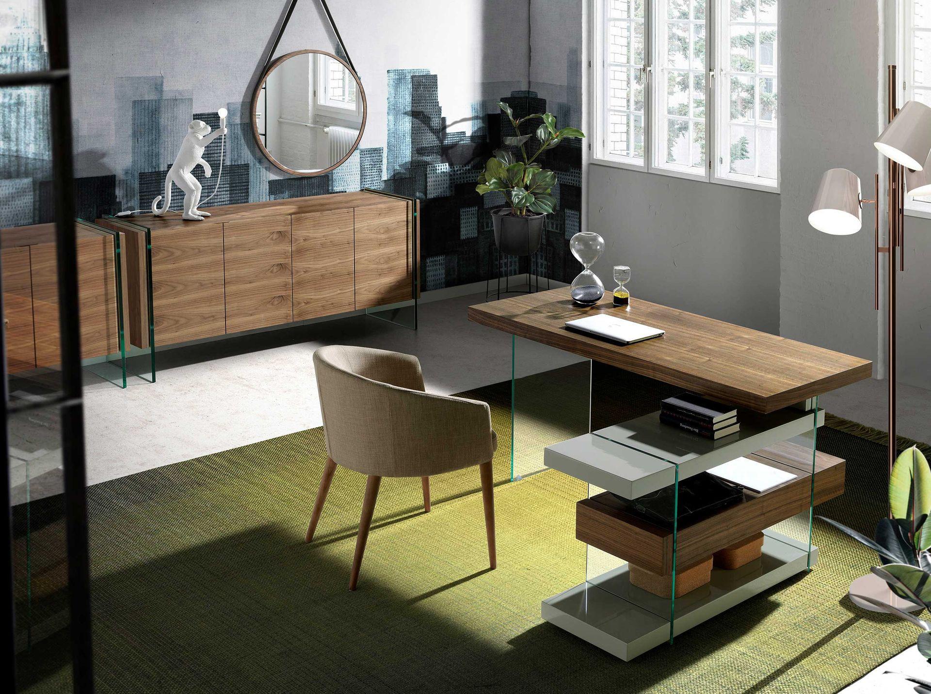 ANGEL CERDA Miroir mural rond noyer  