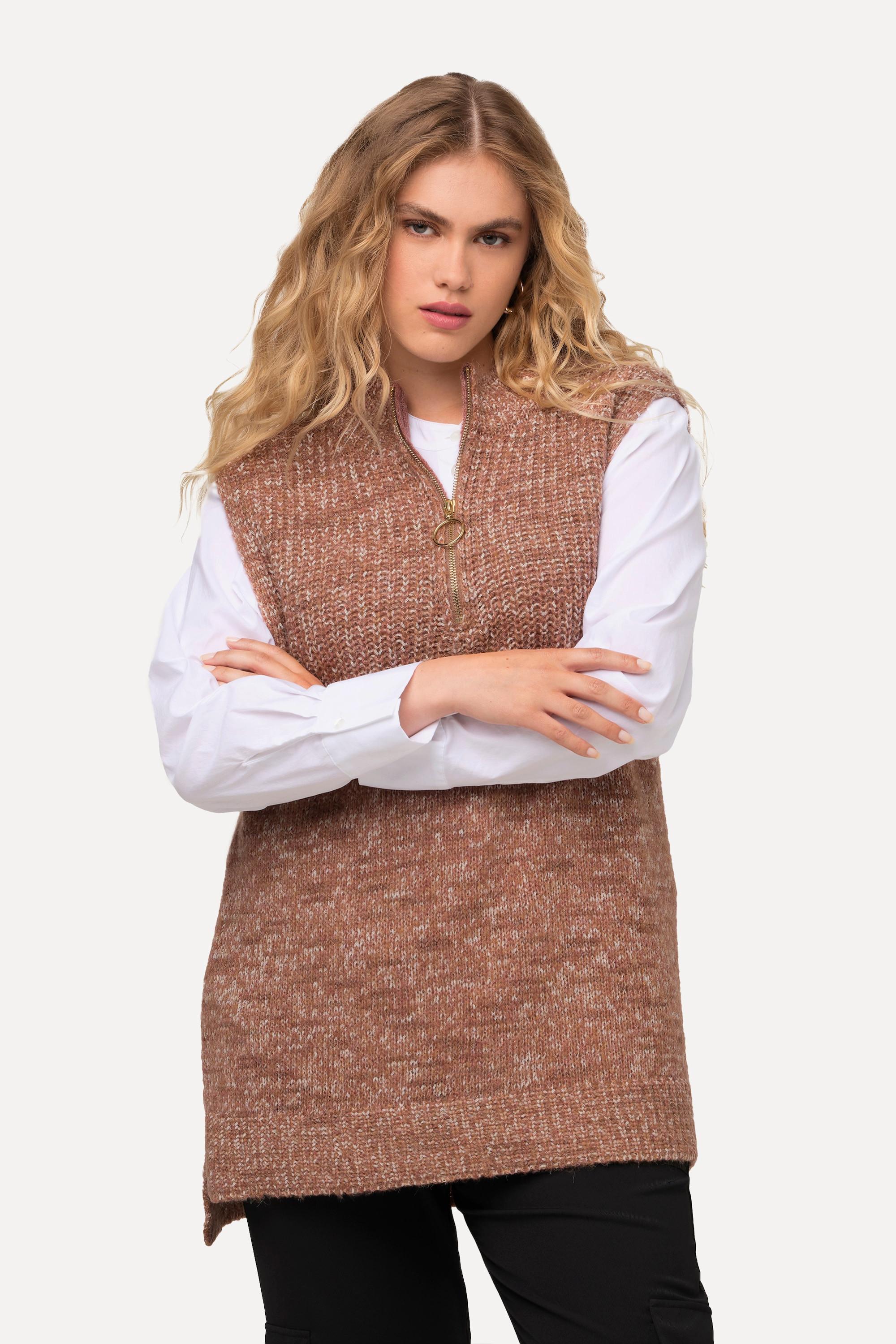 Ulla Popken  Gilet smanicato con mix di texture, collo alto e zip 