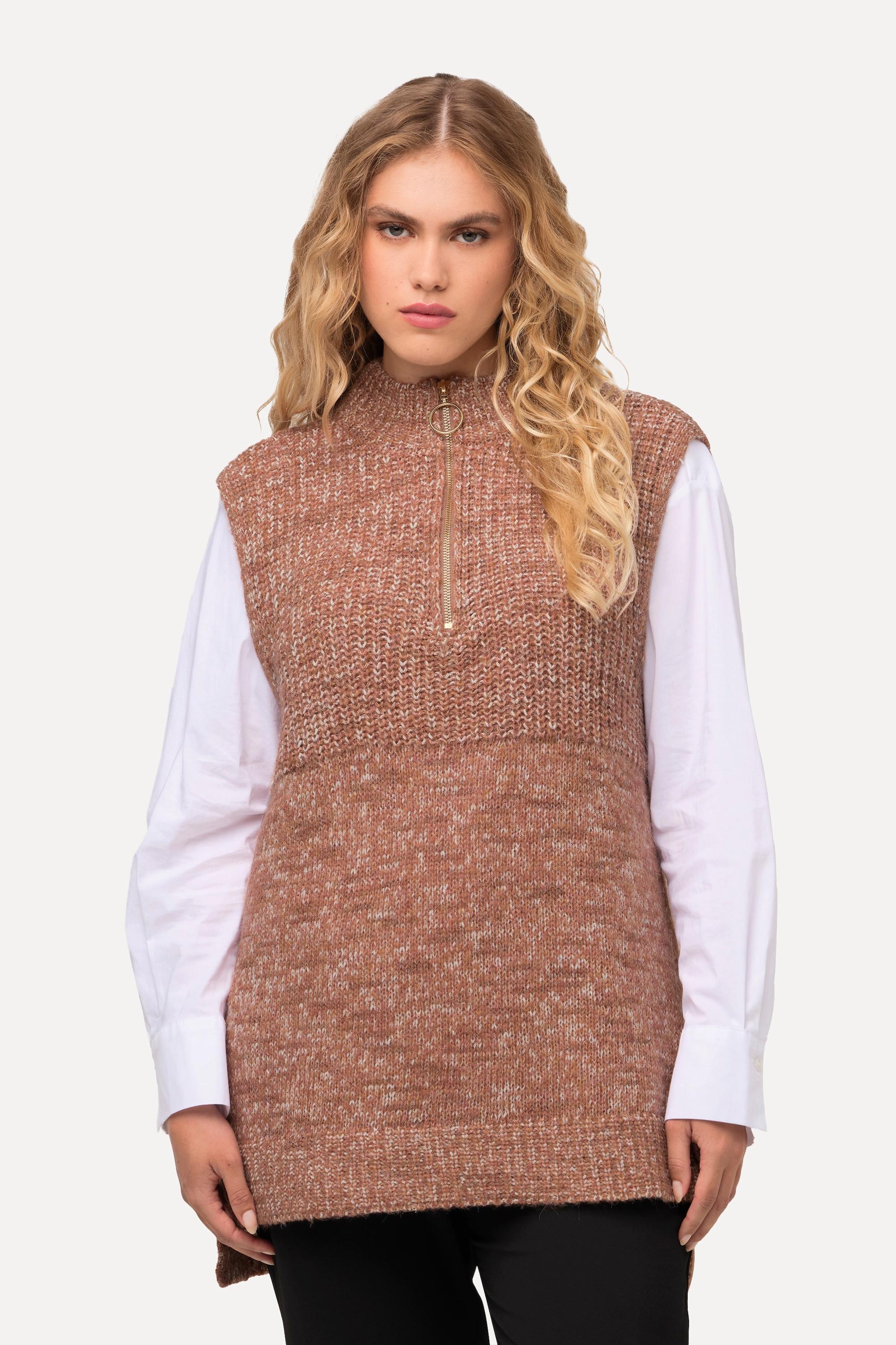 Ulla Popken  Gilet smanicato con mix di texture, collo alto e zip 