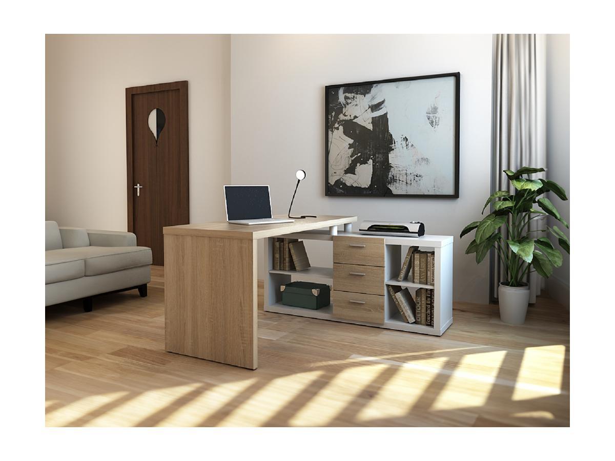 Vente-unique Bureau d'angle avec rangements ALDRIC III Chêne  