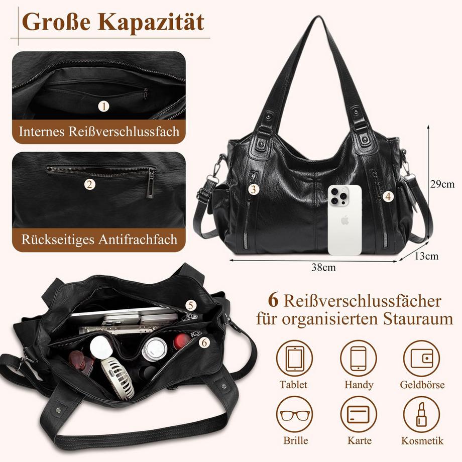 Only-bags.store Grosse Einkaufstasche Schultertasche im Vintage-Stil  