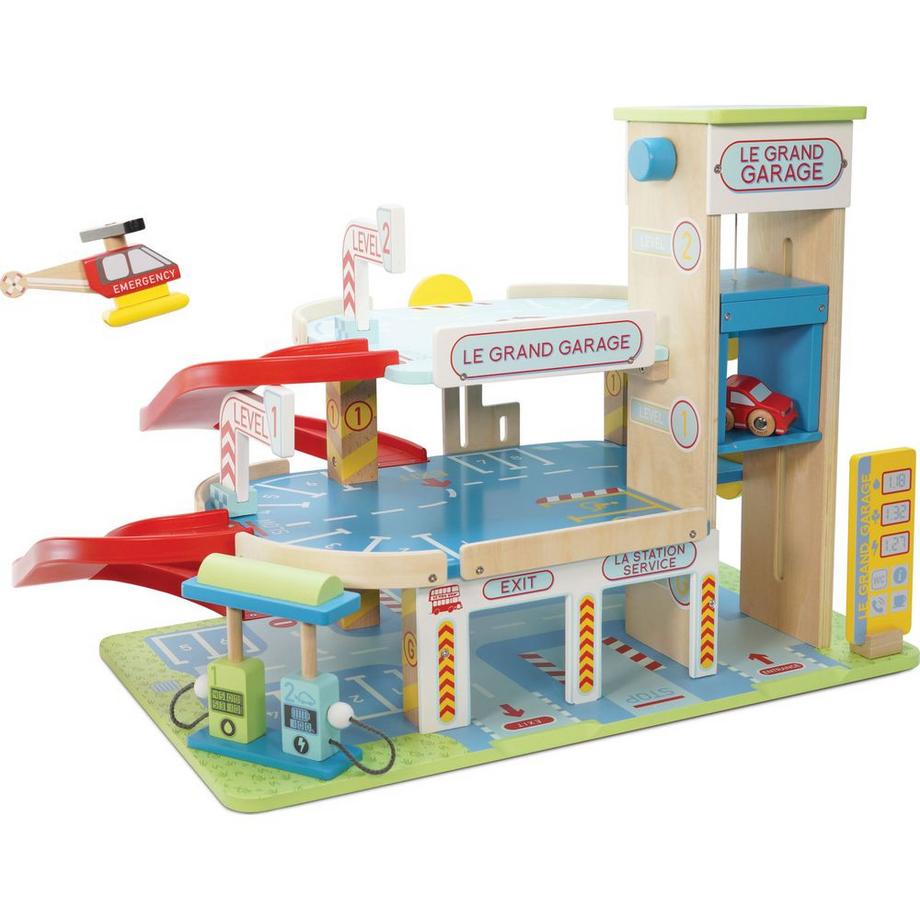 Le Toy Van  Le Toy Van – Kultiges Parkhaus „Le Grand Garage“ aus Holz mit 3 Etagen | Für Mädchen & Jungen Fahrzeug-Rollenspiel – Geeignet für Kinder ab 3 Jahren, TV439 