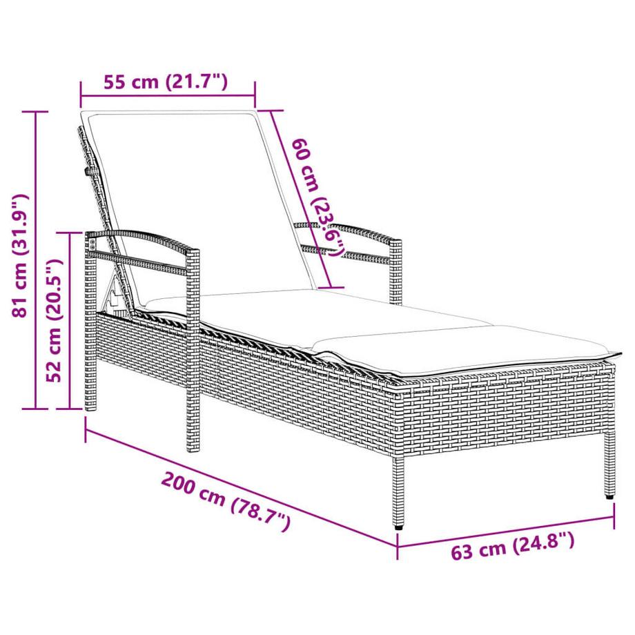 VidaXL Chaise longue rotin synthétique  