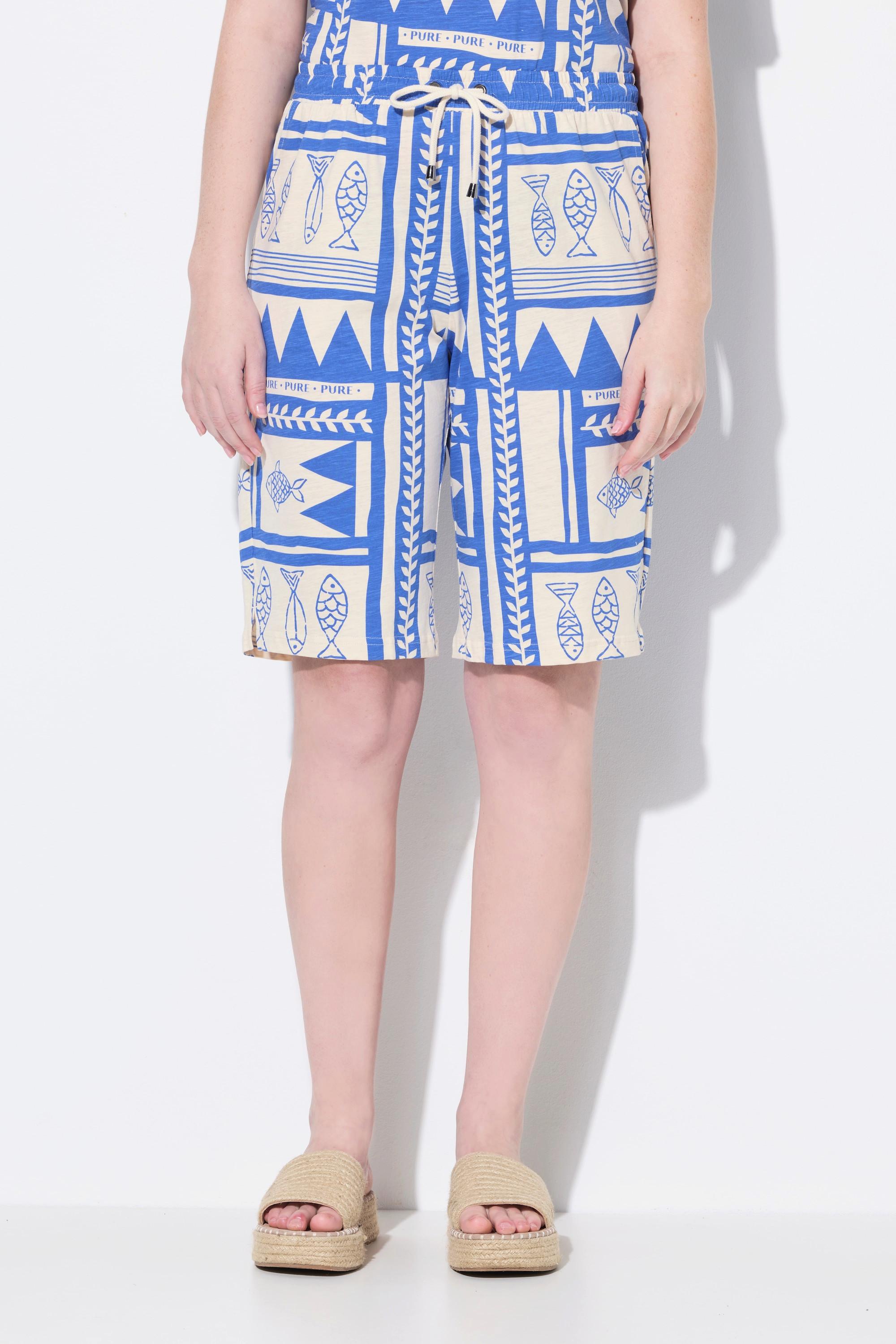 Ulla Popken Short Imprimé Poissons Jambes Larges Coton Biologique  