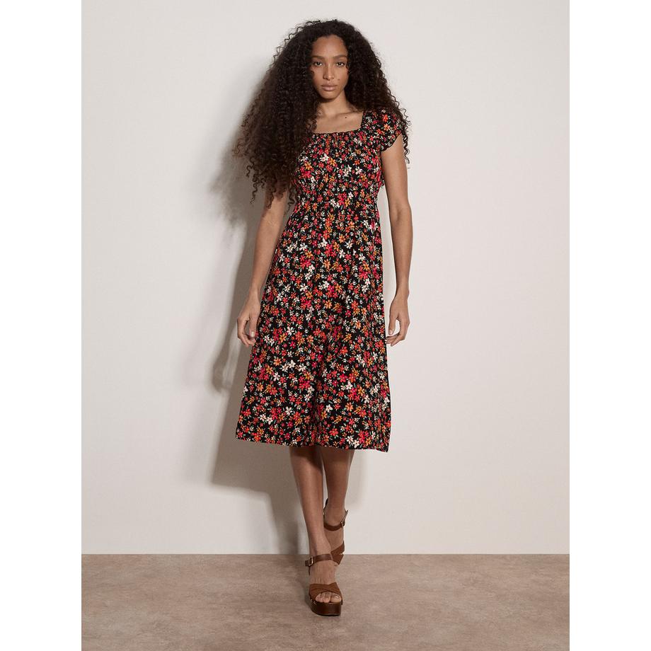 Robe midi à imprimé floral discret
