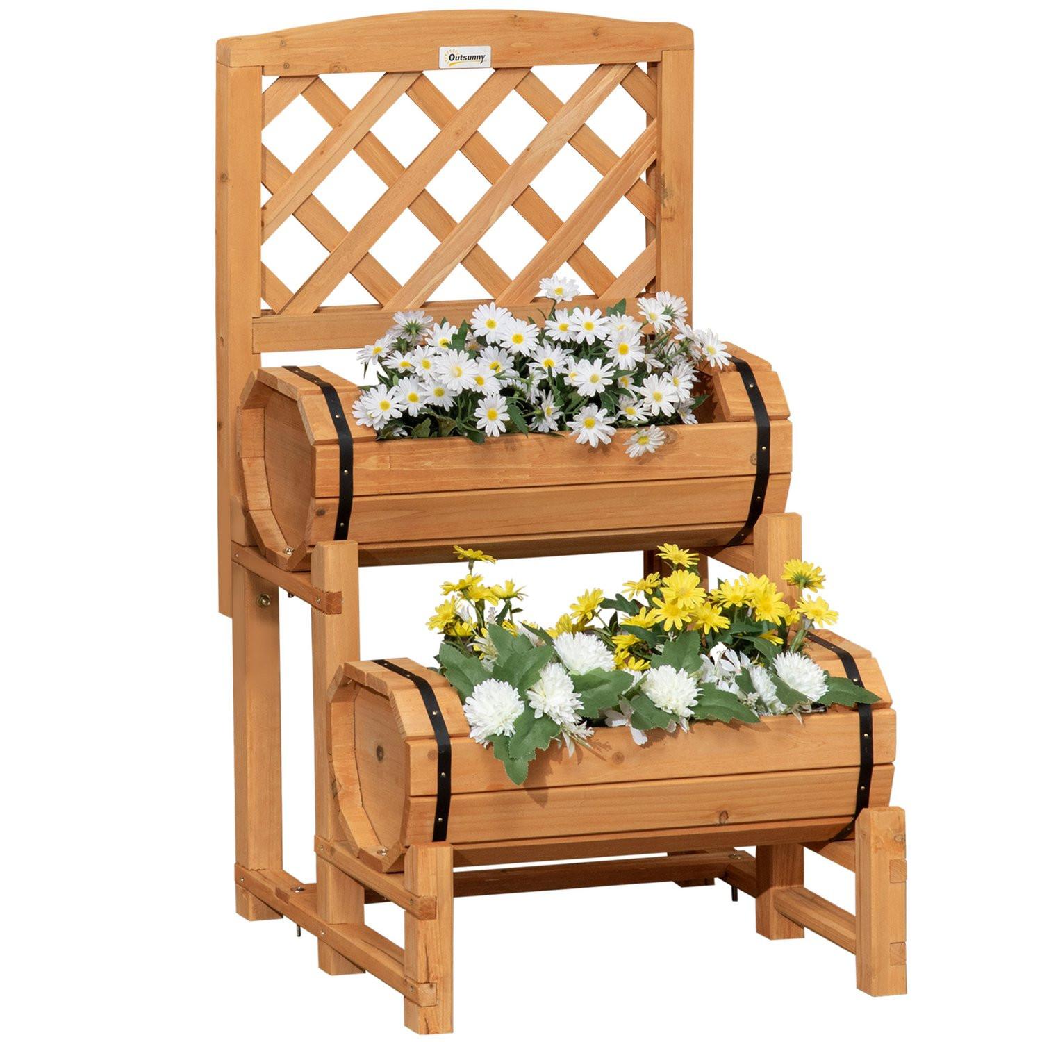 Northio Aiuola Rialzata, Fioriera In Legno Con Traliccio, Fioriera Dal Design Rustico, Aiuola Per Orto, Giardino, Terrazza, Balcone, Giallo, 45 X 45 X 80 Cm  