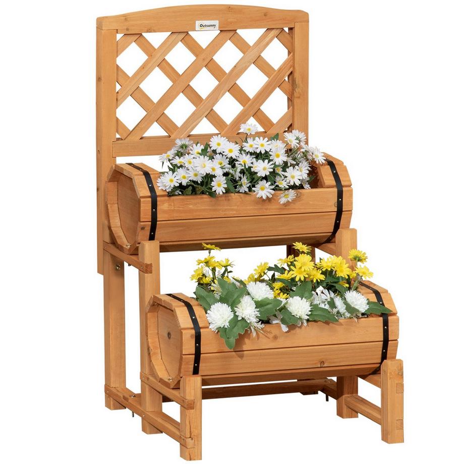 Northio Potager Surélevé En Bois Avec Treillis, Jardinière Au Design Rustique, Potager Pour Jardin, Terrasse, Balcon, Jaune, 45 X 45 X 80 Cm  