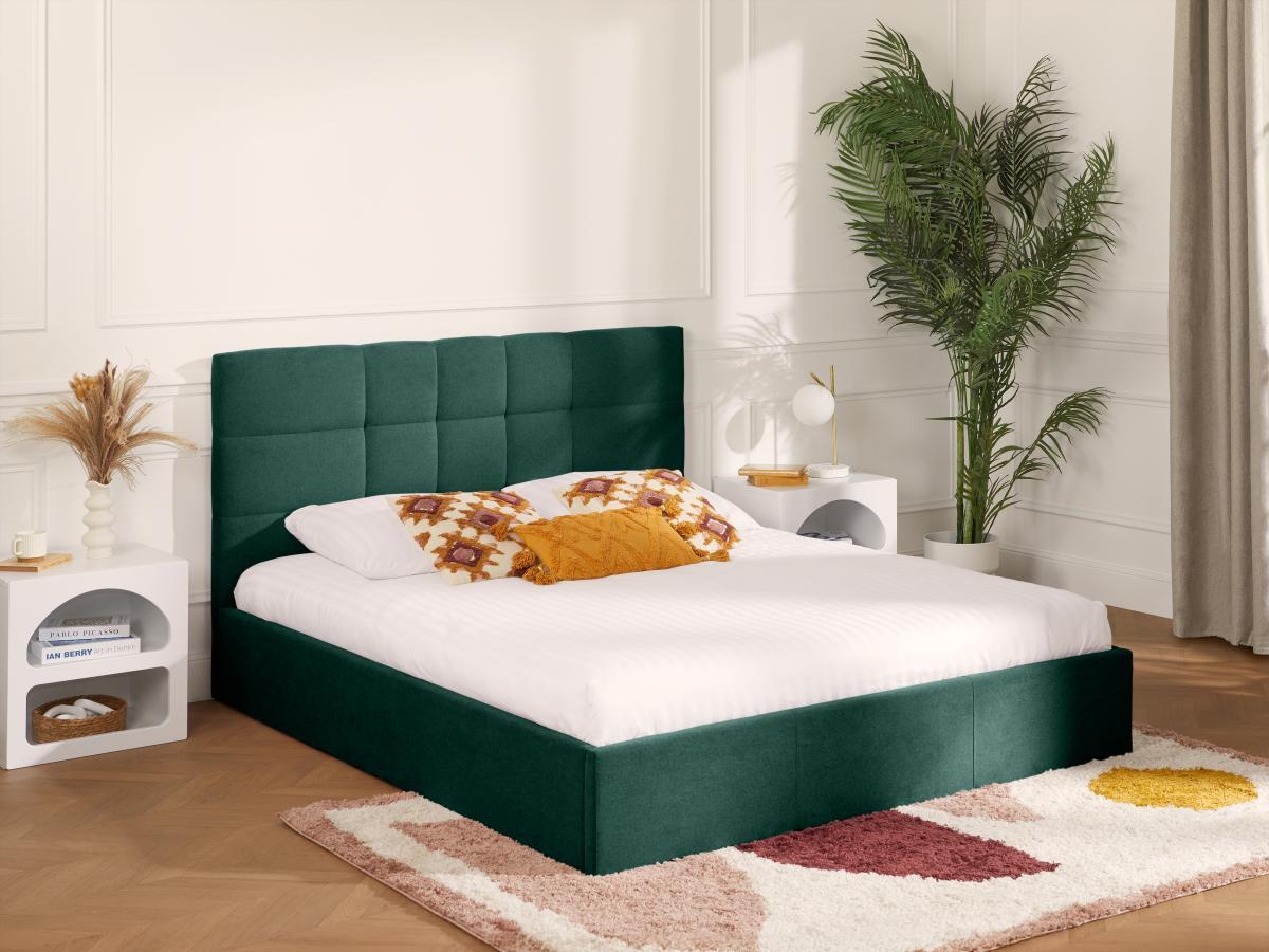 PASCAL MORABITO Letto con contenitore 140 x 190 cm Tessuto Verde abete  - ELIAVA di PASCAL MORABITO  