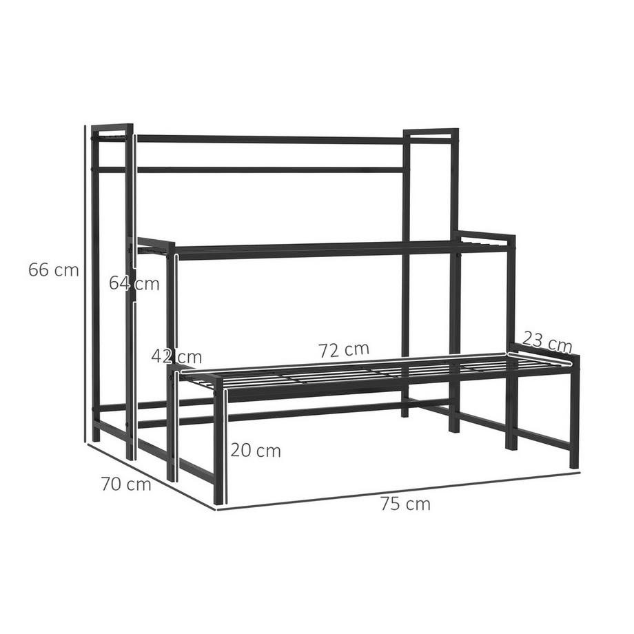 Northio 3-Etagen Pflanzenständer, Blumenständer für Innen Außen, Pflanzenregal aus Metall, mehrstöckig Blumenregal, 66 cm hoch Blumentreppe für Wohnzimmer, Garten Balkon Deko, Schwarz  
