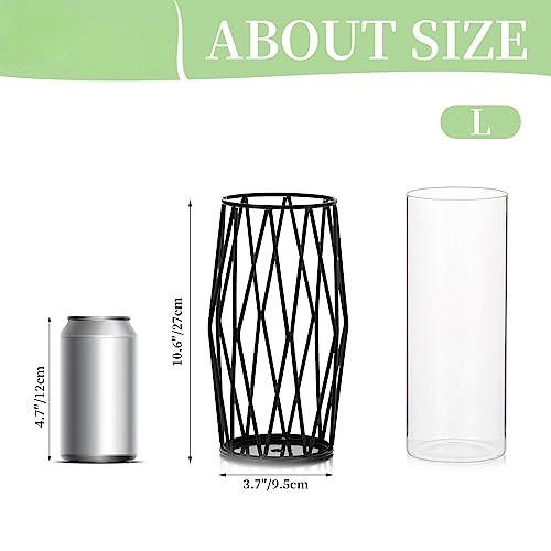 Alopini Glasblumenvase mit geometrischem Metallregal, kristallklares Terrarium Pflanzgefäß  