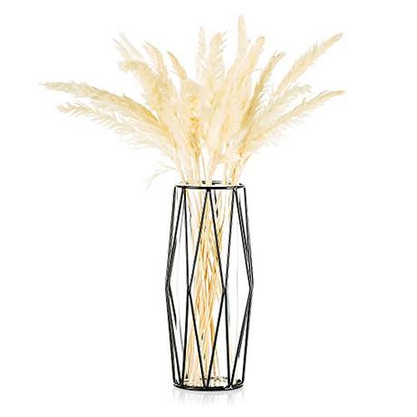 Alopini Vase à fleurs en verre avec support d’étagère en métal géométrique, jardinière de terrarium cristalline  