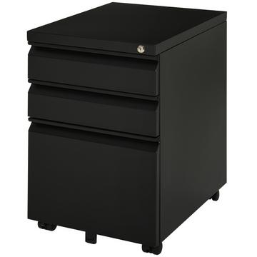 Armoire Roulante Avec 3 Tiroirs, Armoire De Bureau Avec Roulettes, Poignée Concave, Acier, Noir