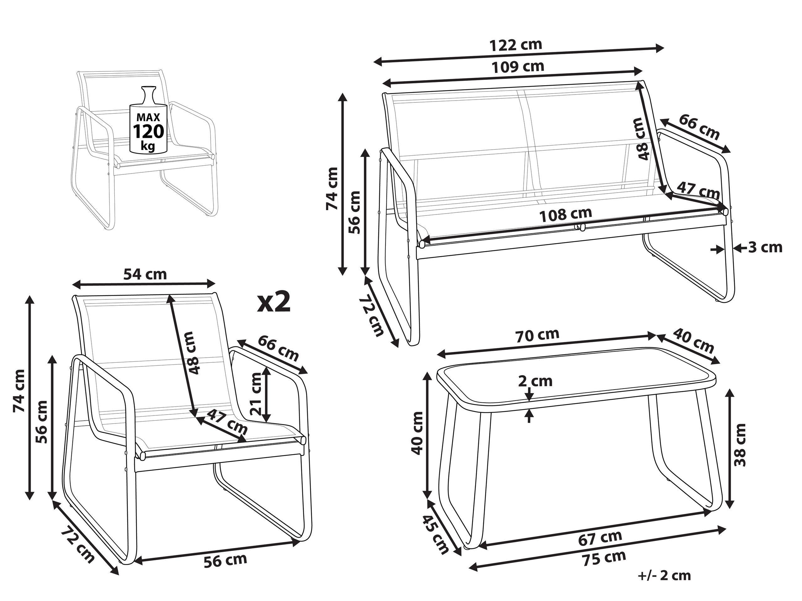 Beliani Set lounge pour jardin en Acier Industriel BARREA  