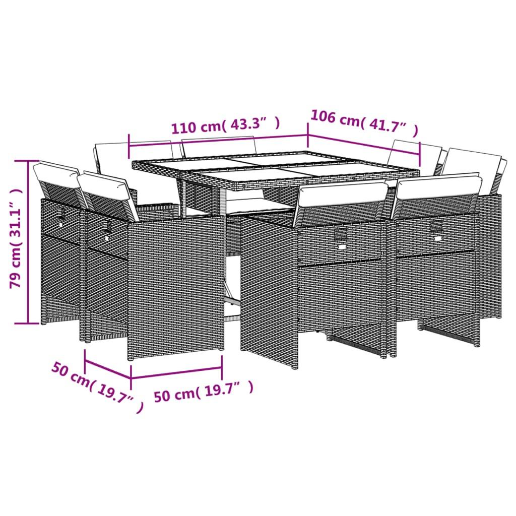 VidaXL Ensemble de salle à manger de jardin rotin synthétique  