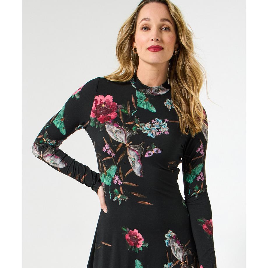 Joe Browns Jersey Minikleid mit Schmetterlingsmuster und hohem Kragen  