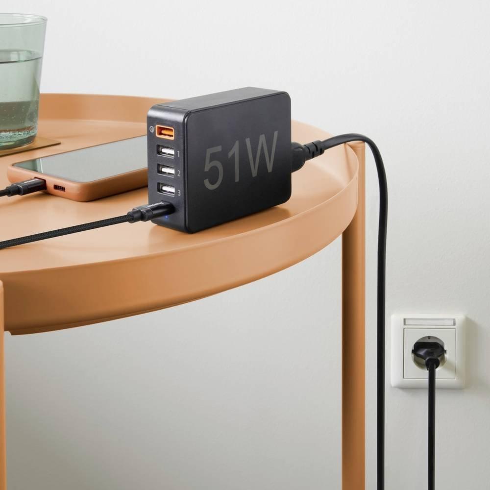 hama  Schnellladegerät 5 Ports, 1x QC 3.0, 3x USB-A, 1x USB-C PD, 51 W 