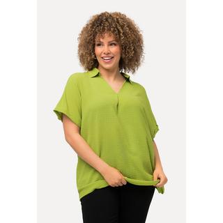 Ulla Popken  Blouse à manches courtes et col chemise, tissu texturé, ligne en A 