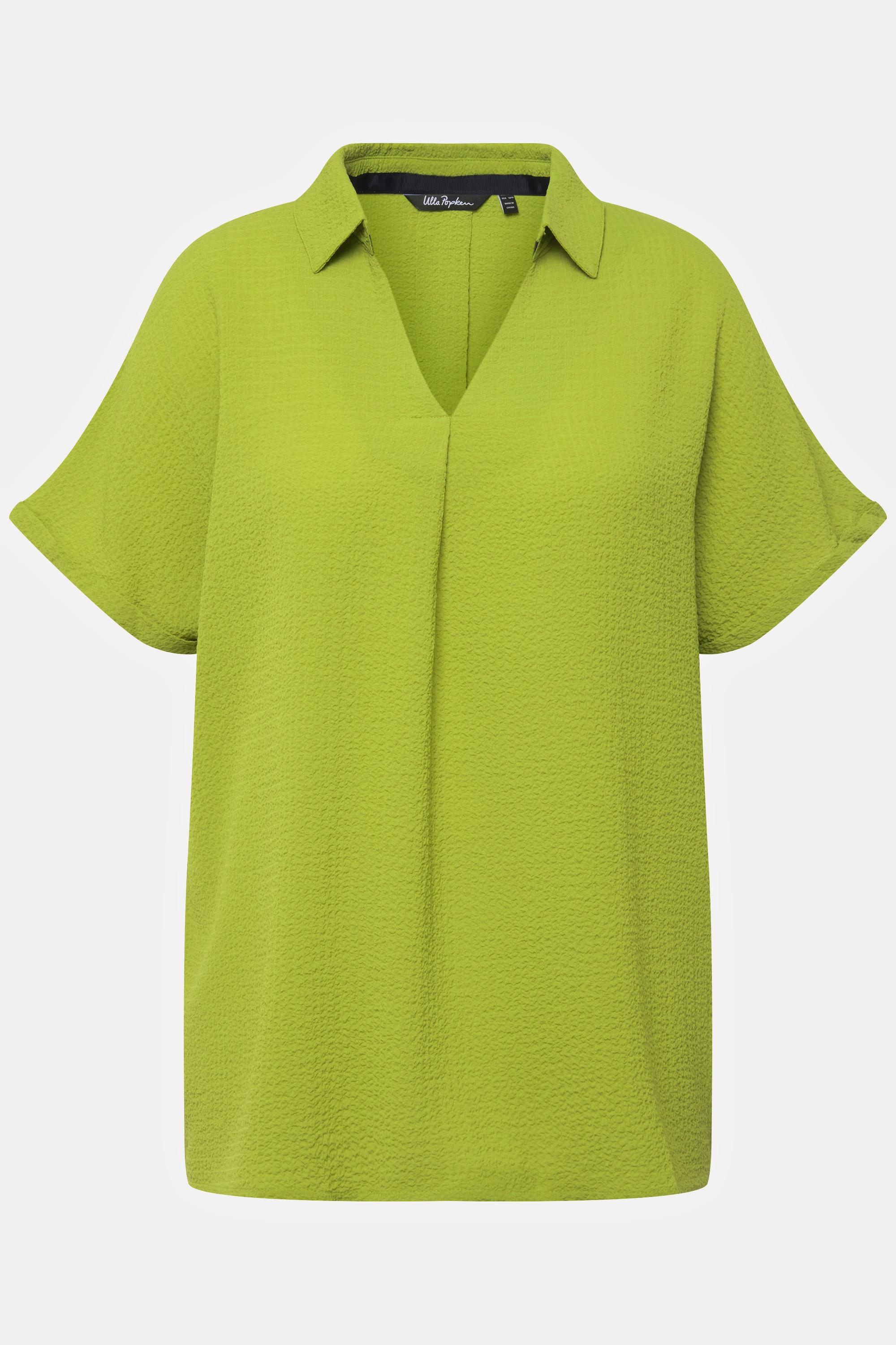 Ulla Popken  Blouse à manches courtes et col chemise, tissu texturé, ligne en A 