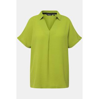 Ulla Popken  Blouse à manches courtes et col chemise, tissu texturé, ligne en A 