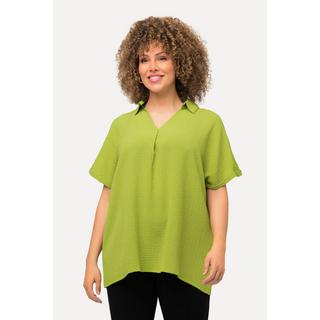 Ulla Popken  Blouse à manches courtes et col chemise, tissu texturé, ligne en A 