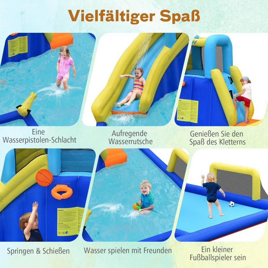 Northix  Wasserpark 6-in-1 Hüpfburg mit Gebläse & Wasserdüsen & Rutsche 525 x 373 x 203 cm 
