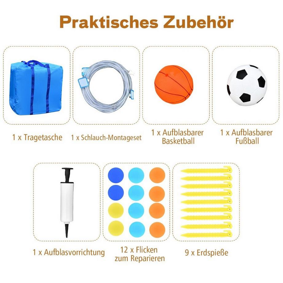 Northix  Wasserpark 6-in-1 Hüpfburg mit Gebläse & Wasserdüsen & Rutsche 525 x 373 x 203 cm 