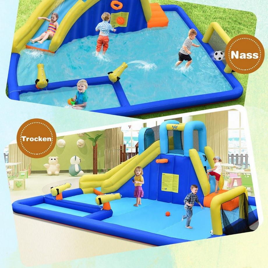 Northix  Wasserpark 6-in-1 Hüpfburg mit Gebläse & Wasserdüsen & Rutsche 525 x 373 x 203 cm 