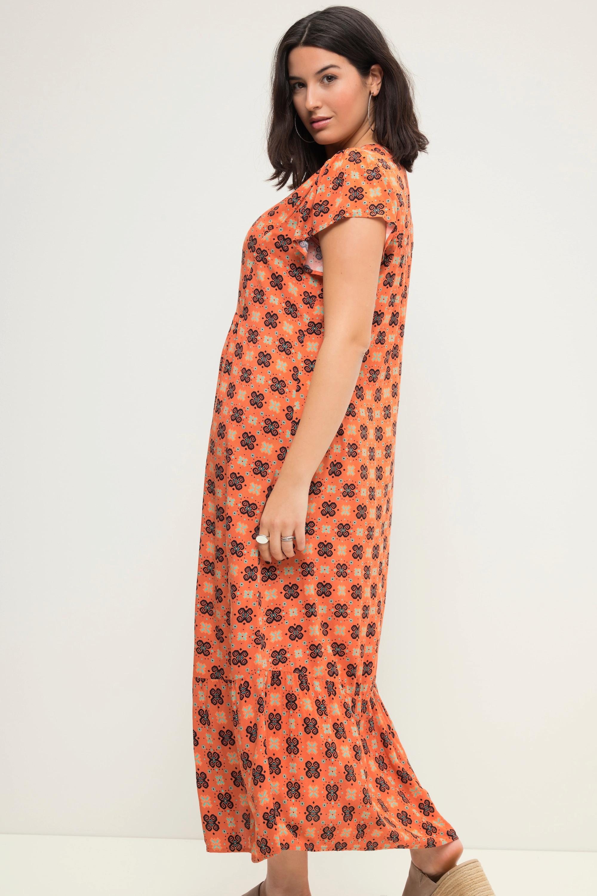 Studio Untold Maxi Abito Taglio Svasato Stampa Allover Scollatura a V Mezze Maniche ad Aletta  