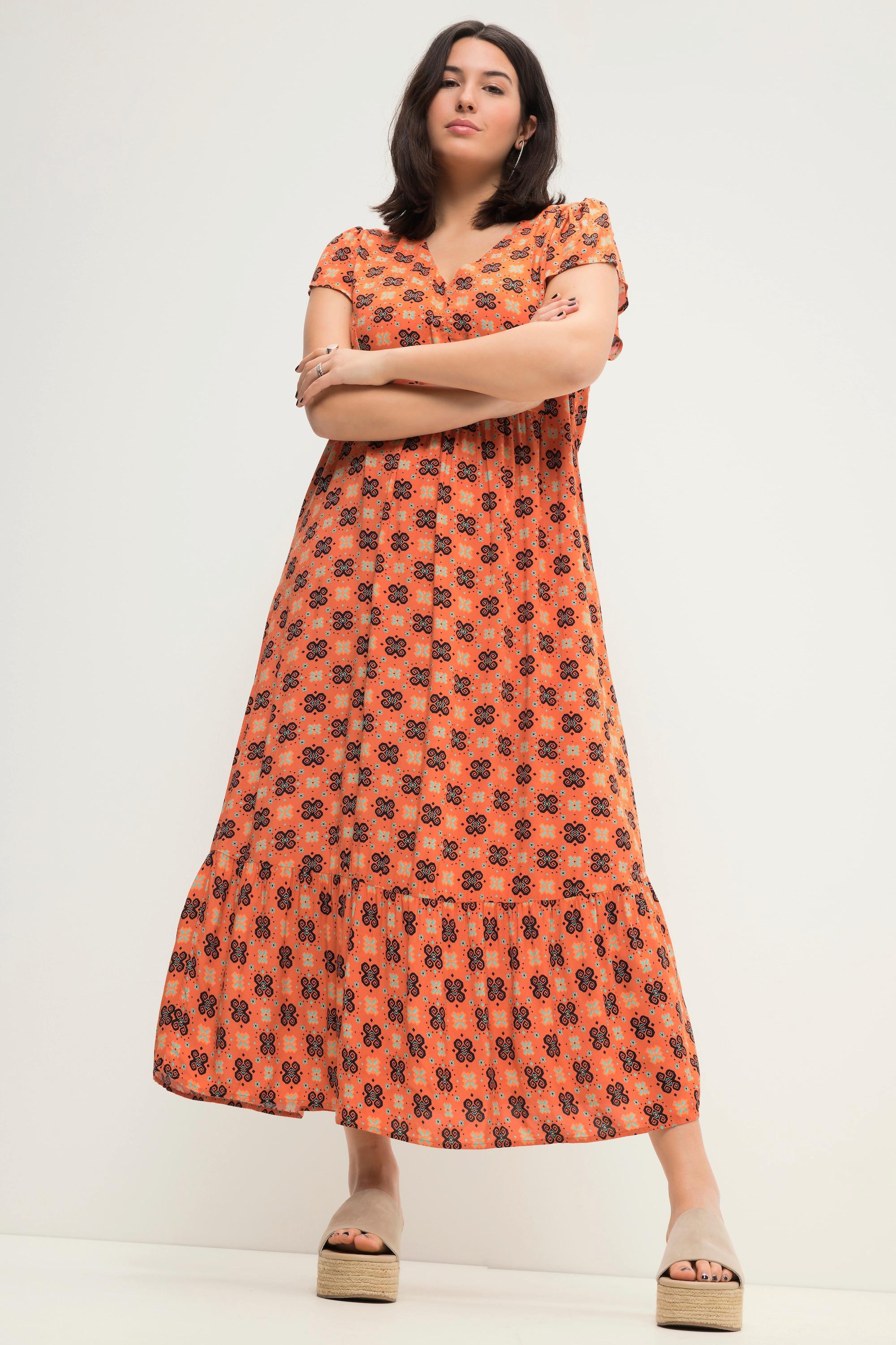 Studio Untold Maxi Abito Taglio Svasato Stampa Allover Scollatura a V Mezze Maniche ad Aletta  