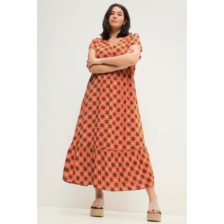 Studio Untold Maxi Abito Taglio Svasato Stampa Allover Scollatura a V Mezze Maniche ad Aletta  