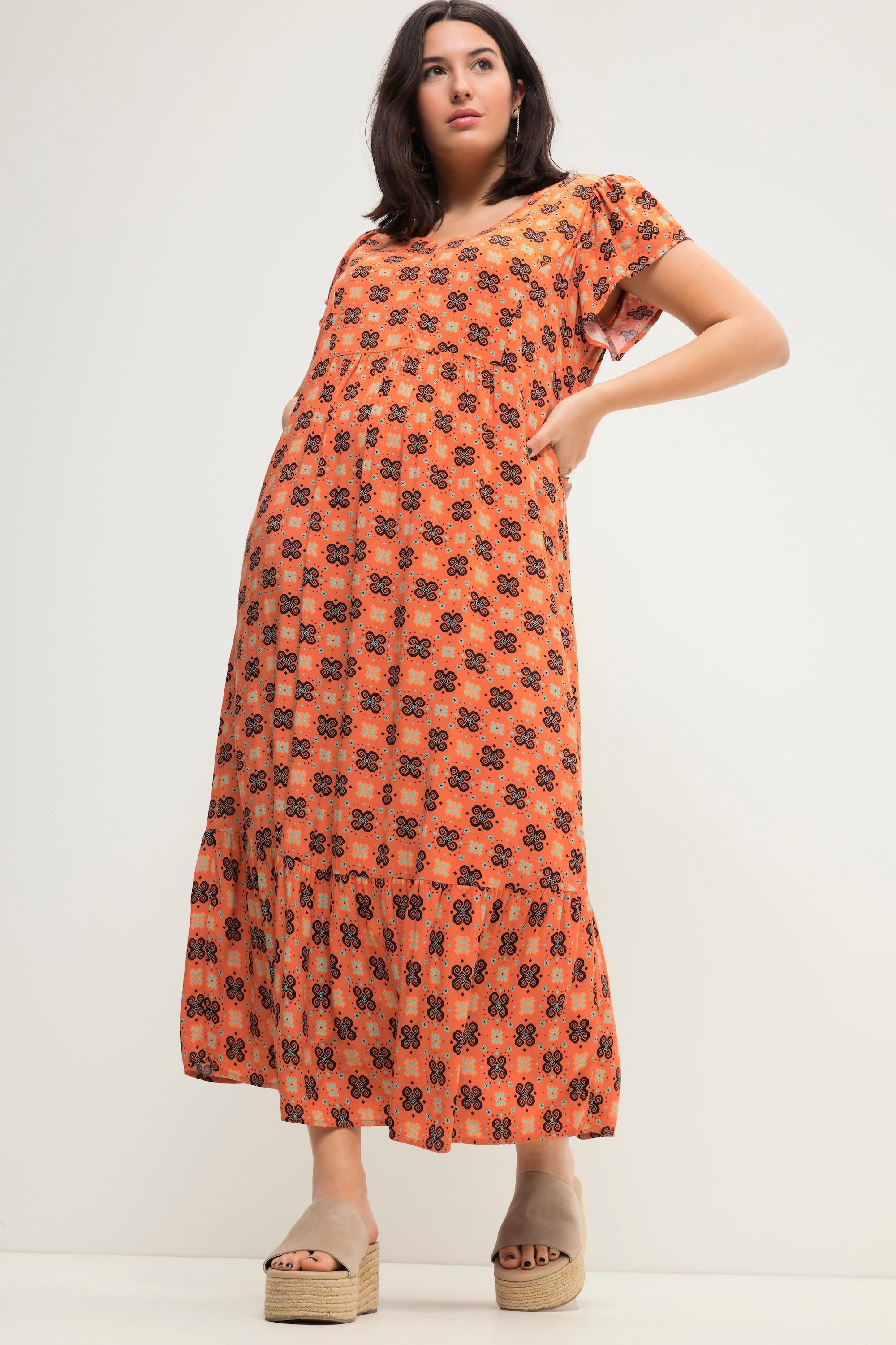 Studio Untold Maxi Abito Taglio Svasato Stampa Allover Scollatura a V Mezze Maniche ad Aletta  