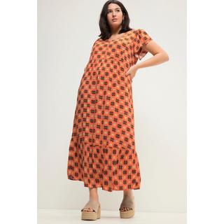 Studio Untold Maxi Abito Taglio Svasato Stampa Allover Scollatura a V Mezze Maniche ad Aletta  