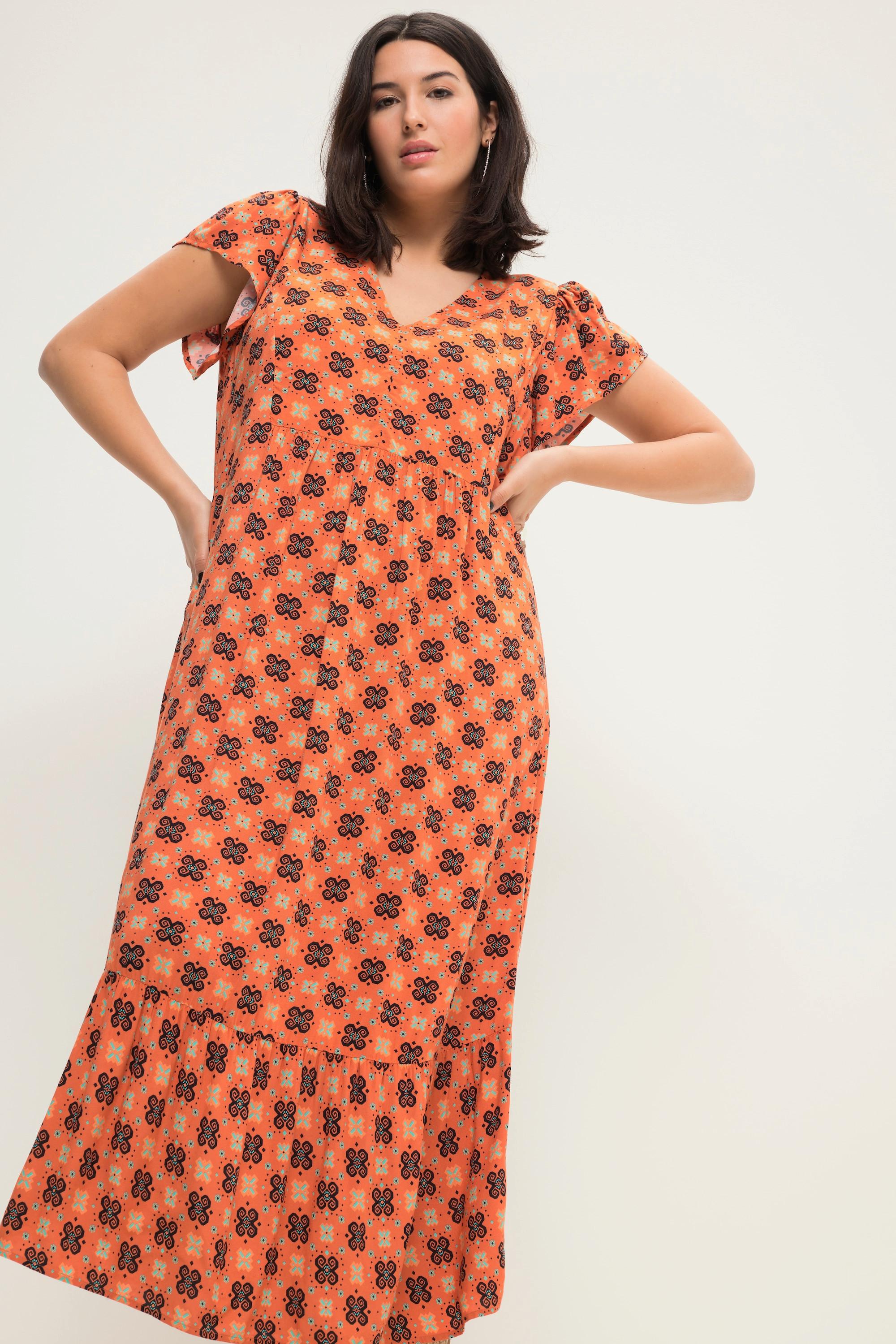 Studio Untold Maxi Abito Taglio Svasato Stampa Allover Scollatura a V Mezze Maniche ad Aletta  