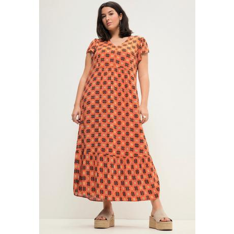 Studio Untold Maxi Abito Taglio Svasato Stampa Allover Scollatura a V Mezze Maniche ad Aletta  