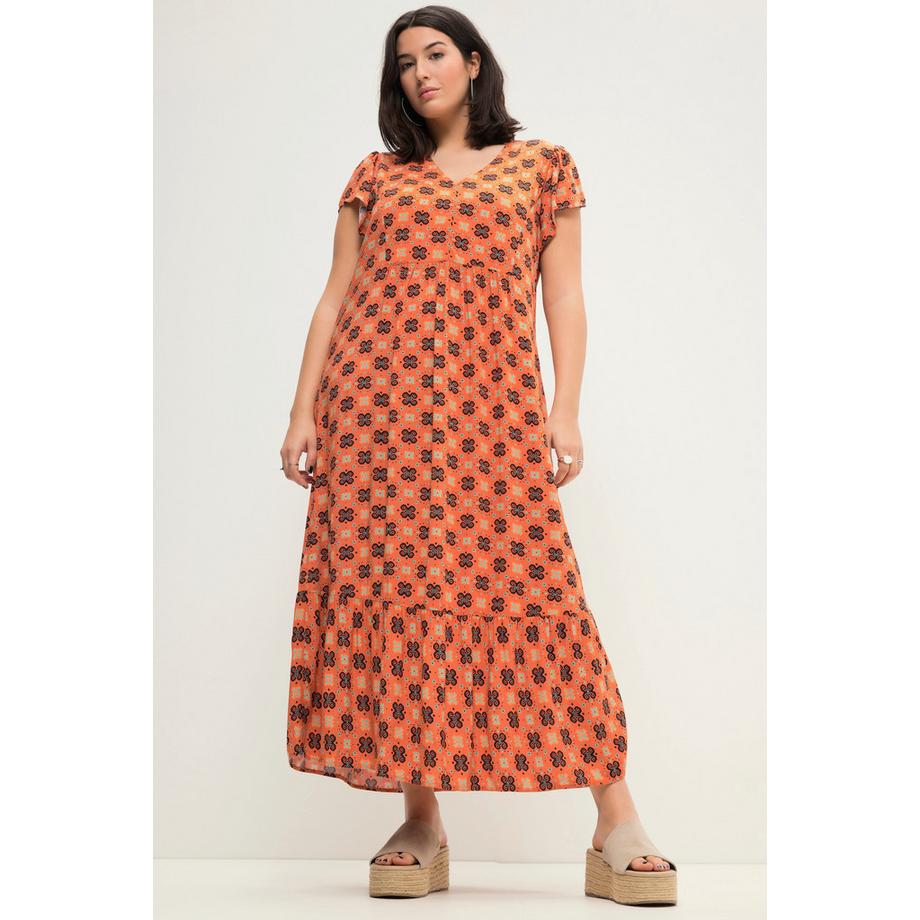 Studio Untold Robe Maxi Coupe Trapèze Imprimé All-Over Décolleté en V Manches Courtes Papillon  