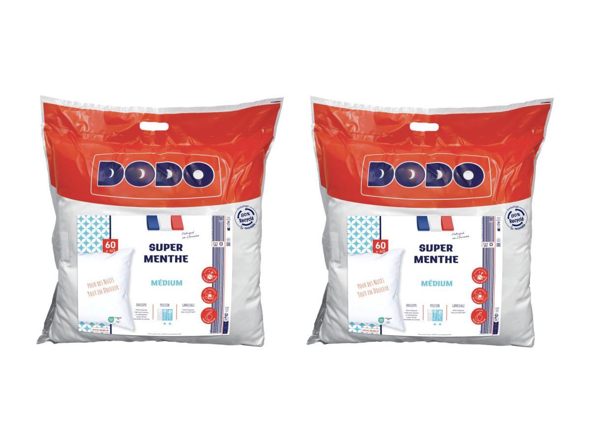 DODO Lot de 2 oreillers DODO anti acariens naturel - 60 x 60 cm - MENTHOL PROTECT  