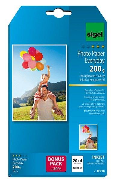 Sigel SIGEL InkJet Fotopapier 10x15cm IP718 200g,glossy, weiss 24 Blatt  