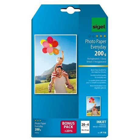 Sigel SIGEL InkJet Fotopapier 10x15cm IP718 200g,glossy, weiss 24 Blatt  