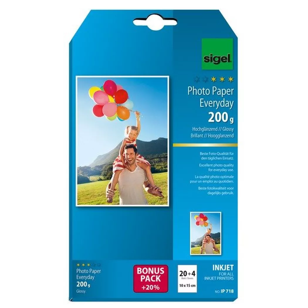 Sigel – InkJet Fotopapier 10x15cm IP718 200g,glossy, weiss 24 Blatt, One Size