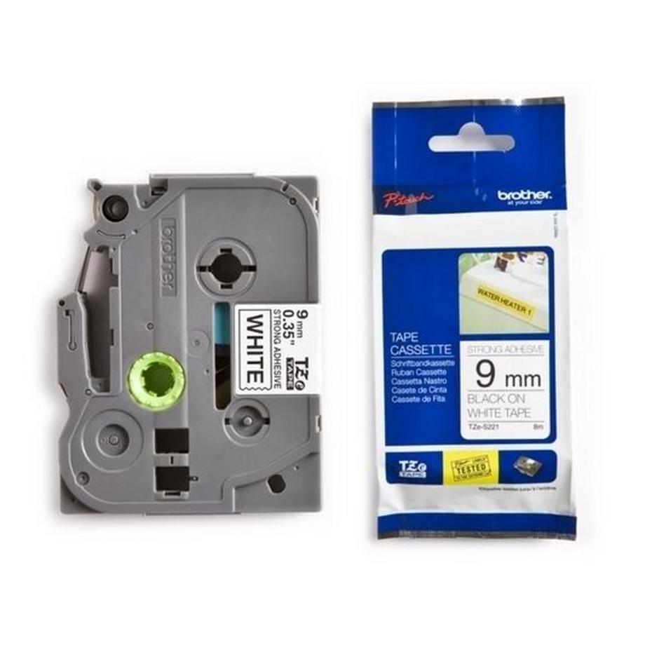 Nastro con adesivo extra resistente Brother TZe TZe-S221 Colore Nastro: Bianco Colore carattere:Nero 9 mm 8 m