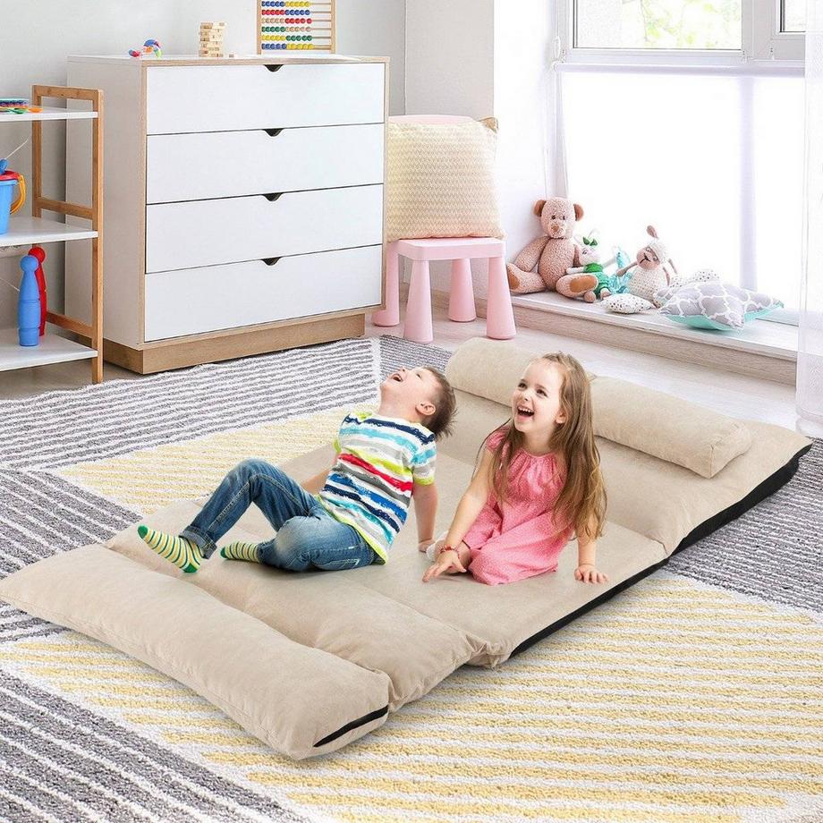 3 in 1 Klappbares Bodensofa mit Schlaffunktion & Verstellbarer Rückenlehne Beige