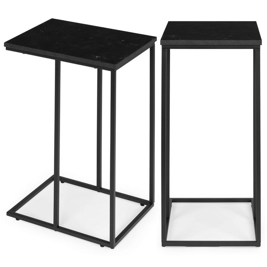 Tavolino per laptop, tavolino da caffè, a forma di C, marmo nero, ModernHome