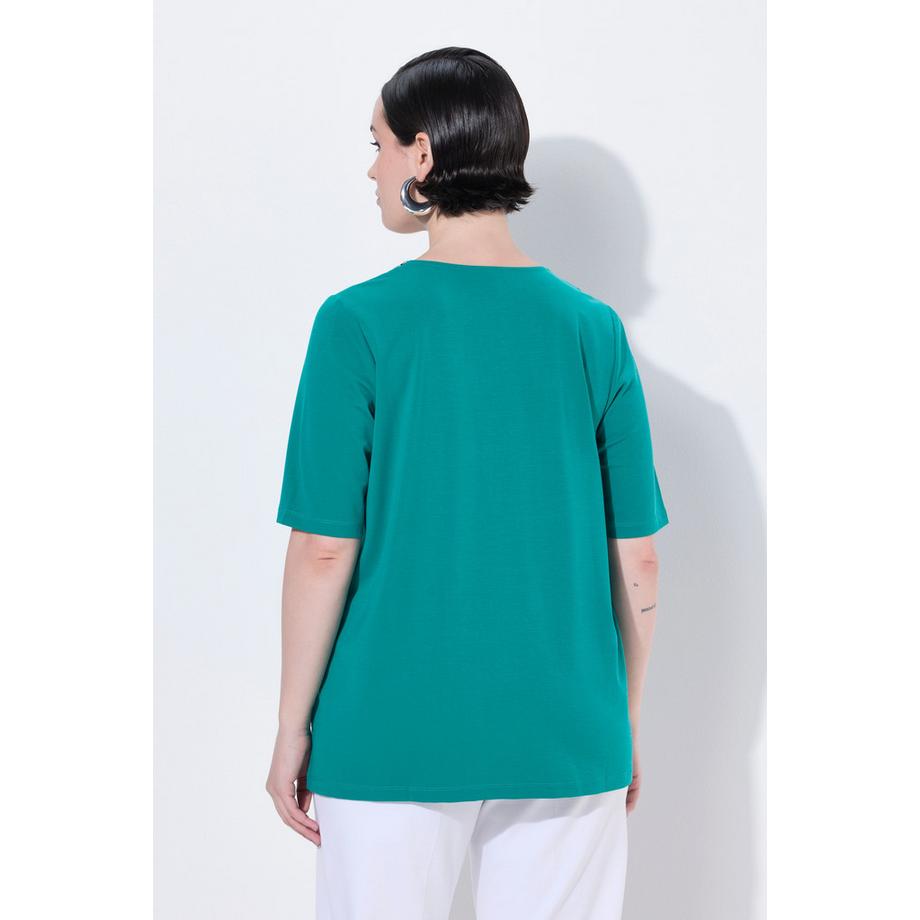 Ulla Popken T-shirt Scollo Decorato Taglio Svasato Mezze Maniche  