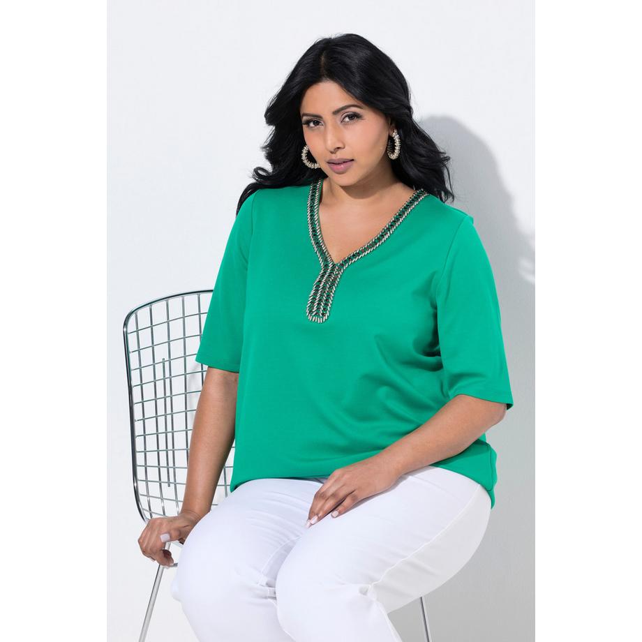 Ulla Popken T-shirt Scollo Decorato Taglio Svasato Mezze Maniche  