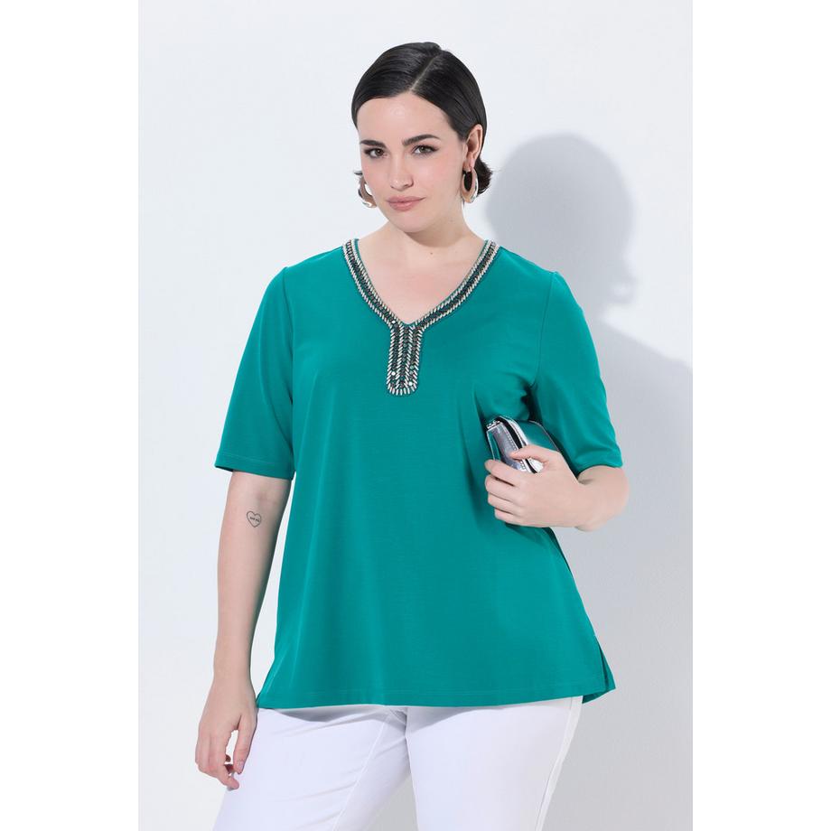 Ulla Popken T-shirt Scollo Decorato Taglio Svasato Mezze Maniche  