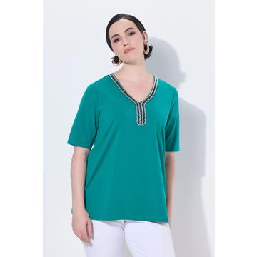 T-Shirt, geschmückter Ausschnitt, A-Linie, Halbarm