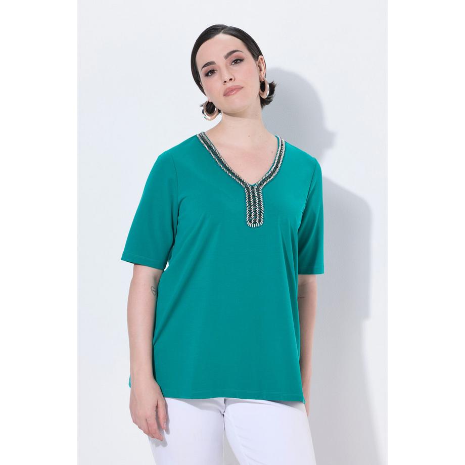 Ulla Popken T-shirt Scollo Decorato Taglio Svasato Mezze Maniche  